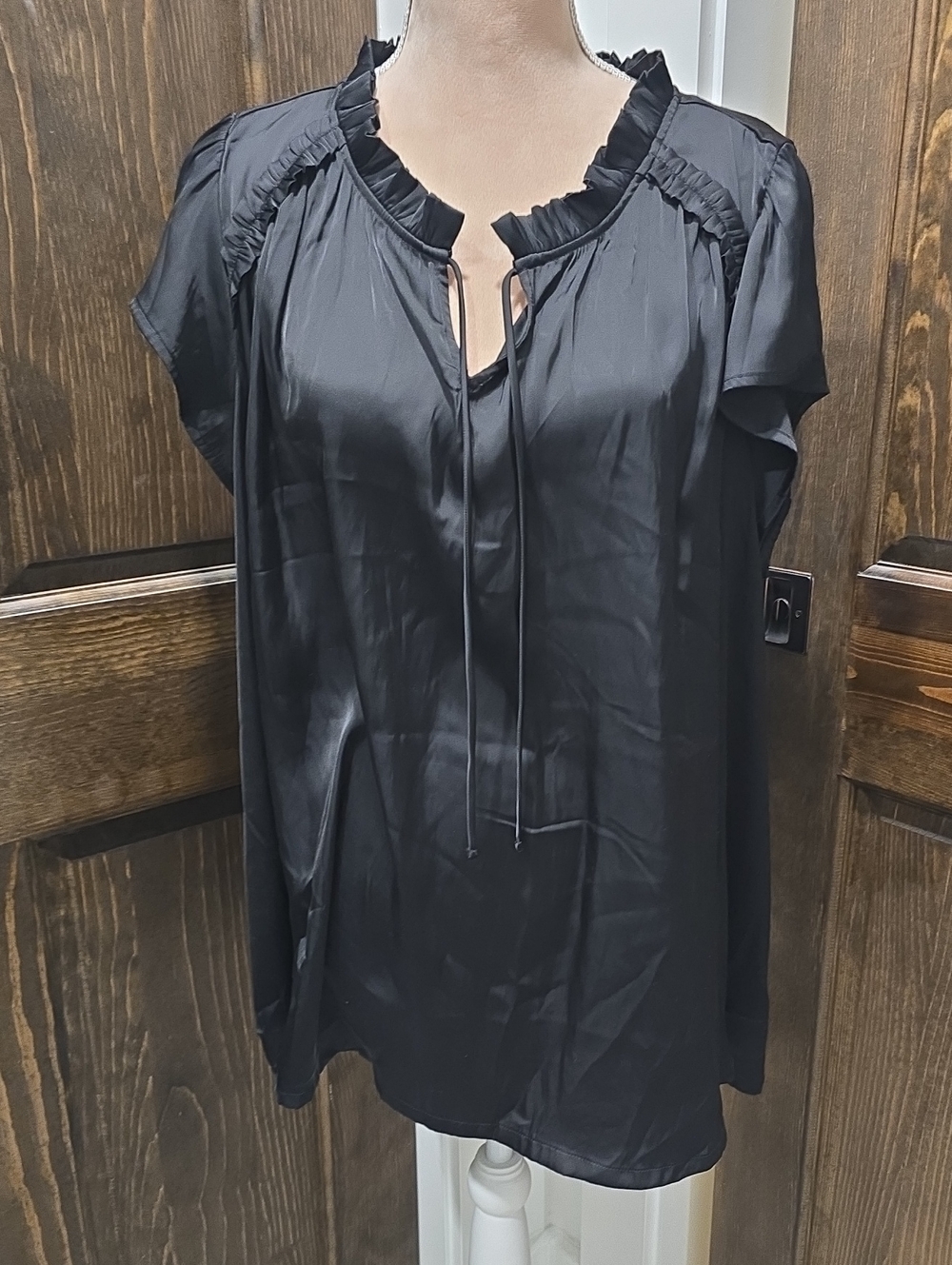 Lane Bryant Black Ruffle Tie-Front Blouse